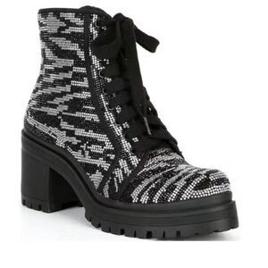 Gianni Bini Bright-Side Zebra Rhinestone Lug Sole Platform Combat Boots size 7.5